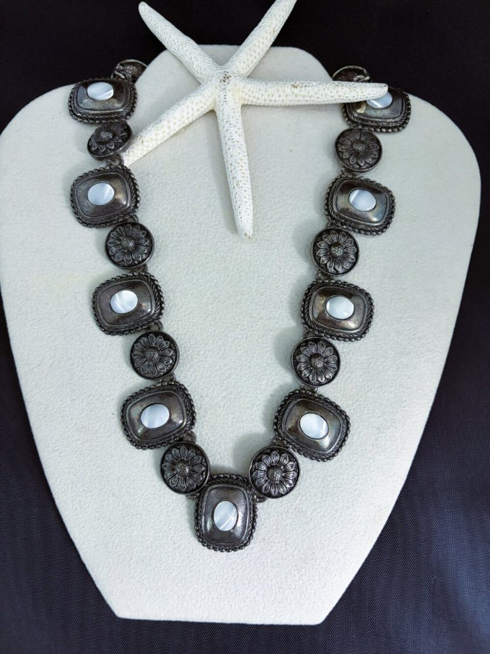Premier Designs Necklace "Silver Moon" Antiqued Silver-Tone w Mother-of-Pearl